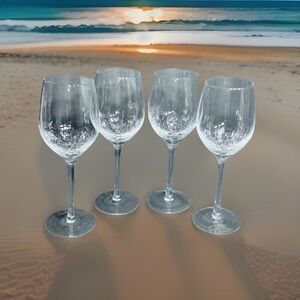Pier 1 Set of 4 Clear Crackle Glass Wine Glasses Goblets Straight Rim Stemware